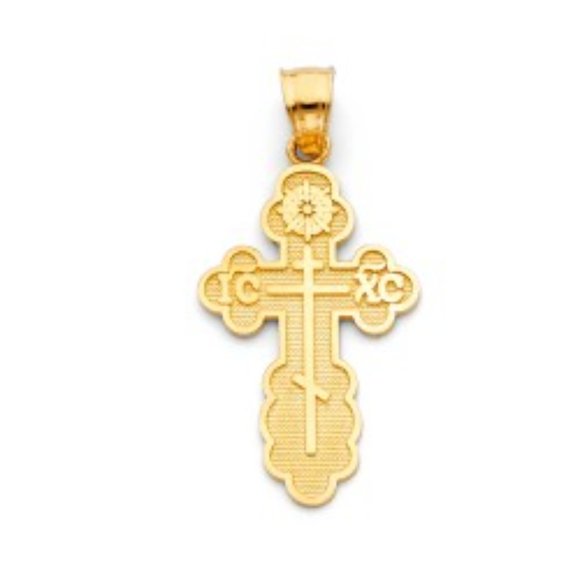 14K Gold St Olga Baptismal Cross Religious Pendant
